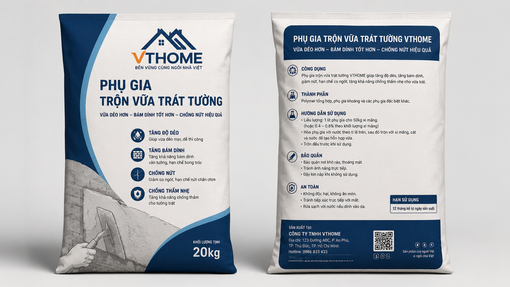 Phụ gia trộn vữa trát tường VTHOME tăng độ bám dính chống nứt chống thấm