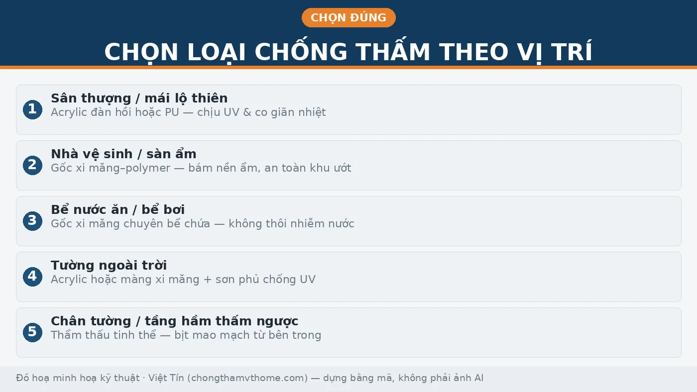 Chọn loại sơn chống thấm theo vị trí thi công