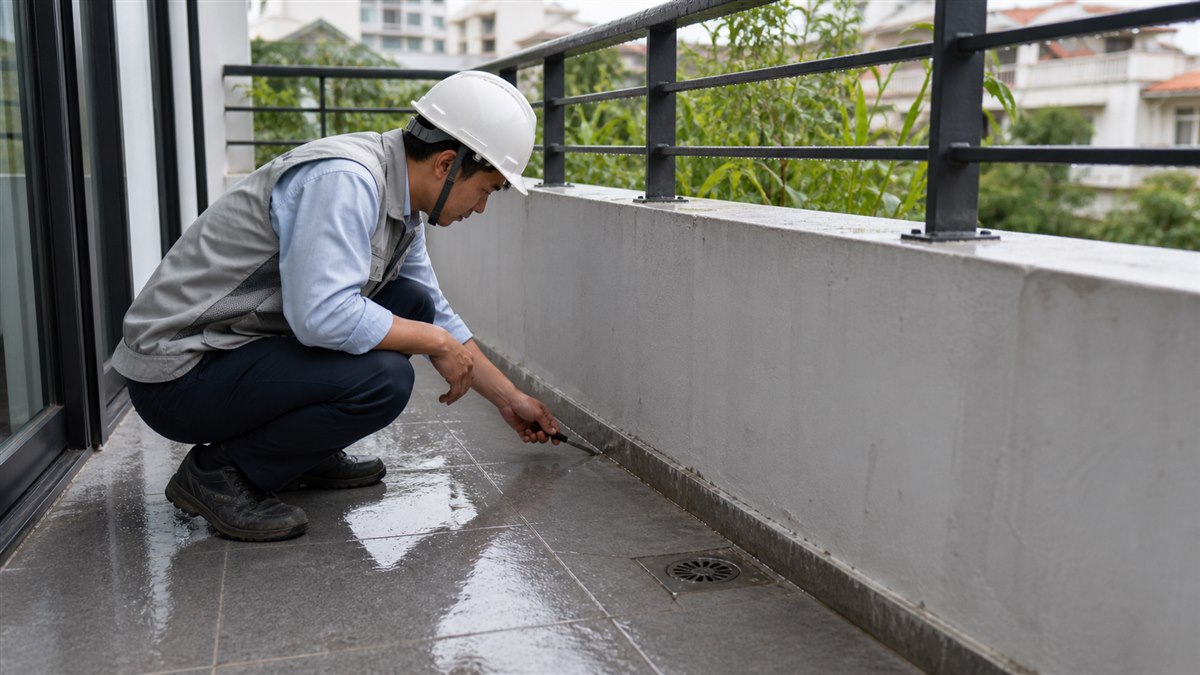 Bề mặt bê tông ngoài trời bị nứt và đọng nước gây thấm