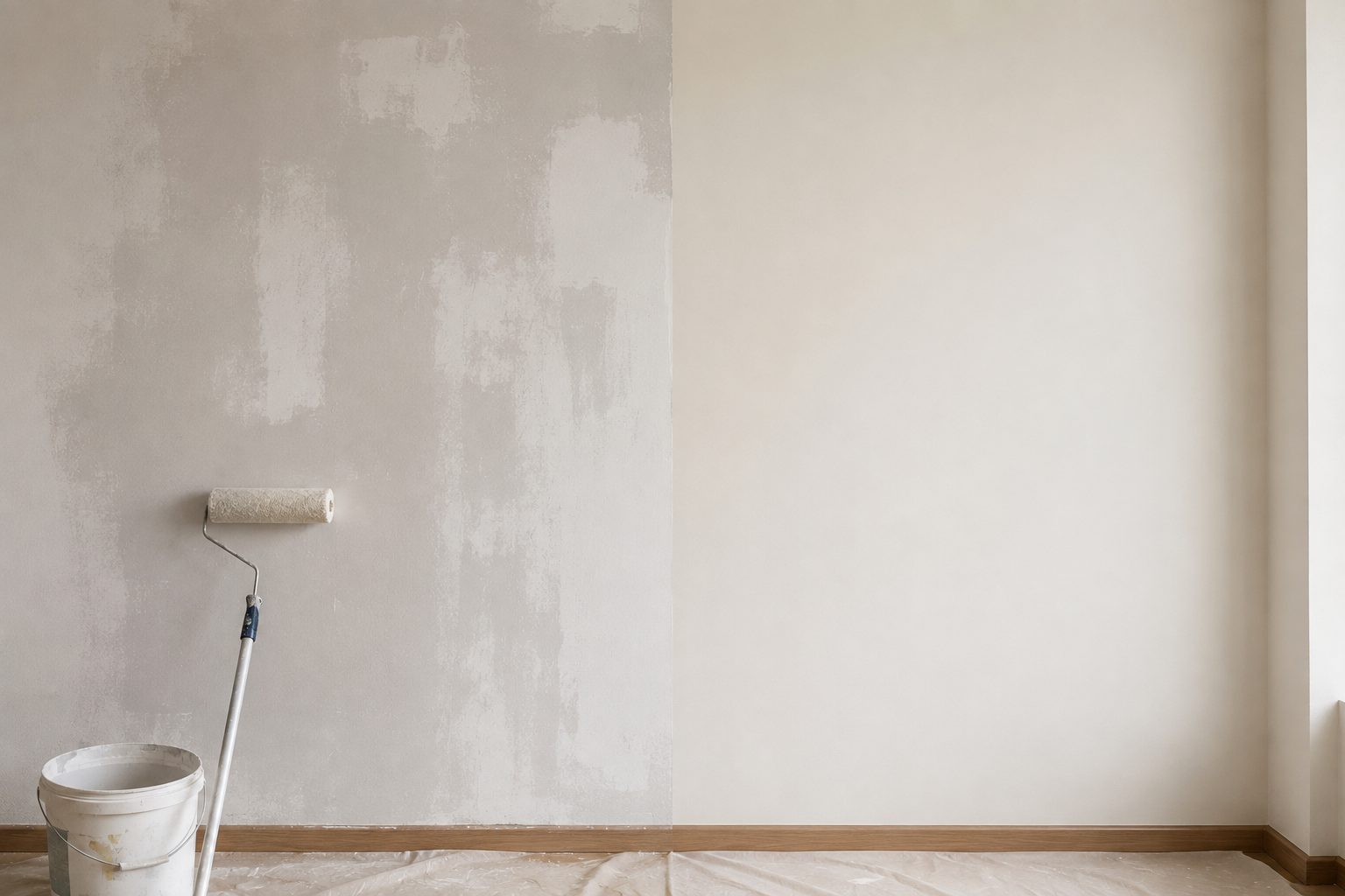 Đối chiếu mảng tường có sơn lót và mảng tường không sơn lót
