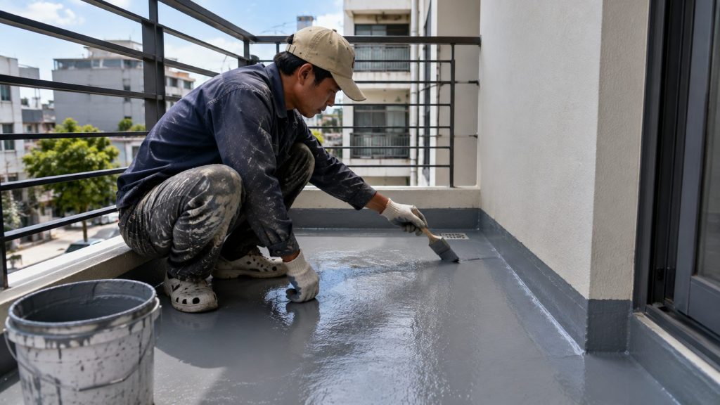 Thợ thi công lớp chống thấm sàn ban công, lô gia