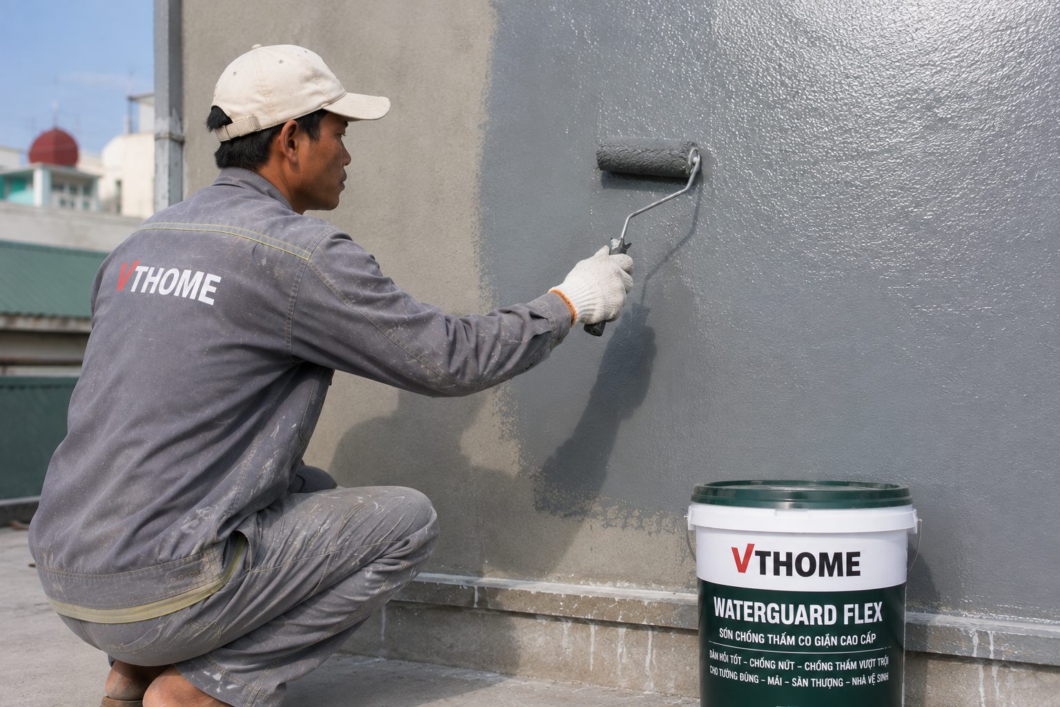 Chống Thấm Bể Nước Ngầm Và Bể Chứa Nước Sinh Hoạt: Điểm Rò, Quy Trình Và Cách Nghiệm Thu Thợ lăn lớp chống thấm thứ hai vuông góc với lớp thứ nhất trên bề mặt bê tông
